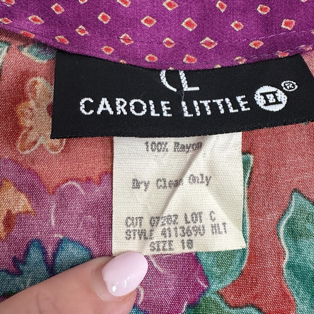 Vintage Carole Little Floral Dress Button Front Sz 18 Pleats 90s Feminine Modest - Picture 2 of 11